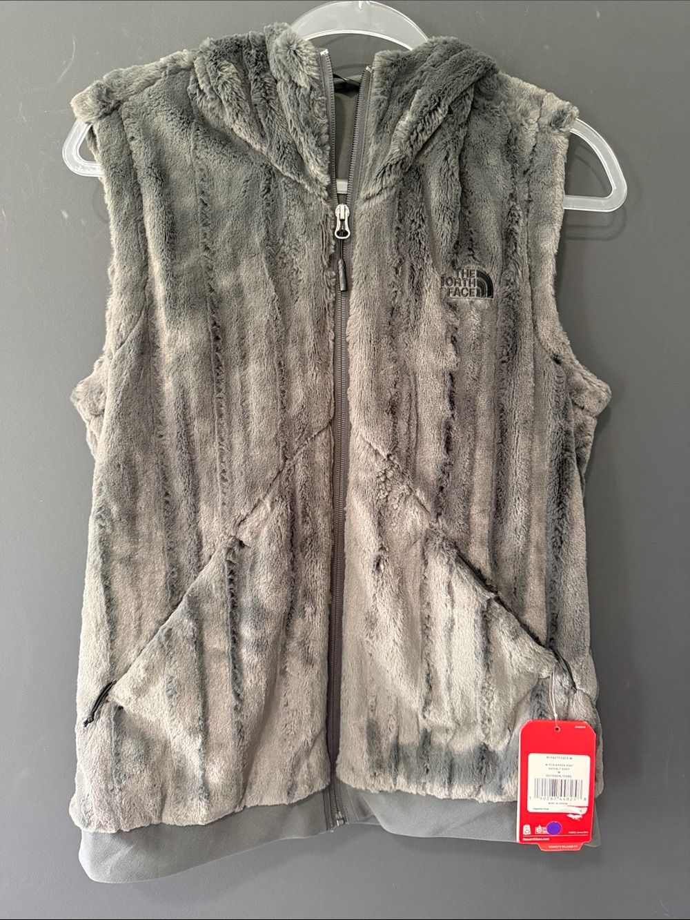 The North Face Women's Furlander Faux-Fur Hooded Vest - Asphalt Gray